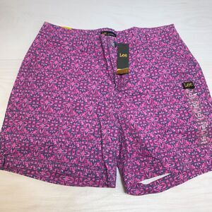 Lee Shorts Bermuda Straight Fit Mid Rise Pink Floral Cotton Stretch‎ Size 10